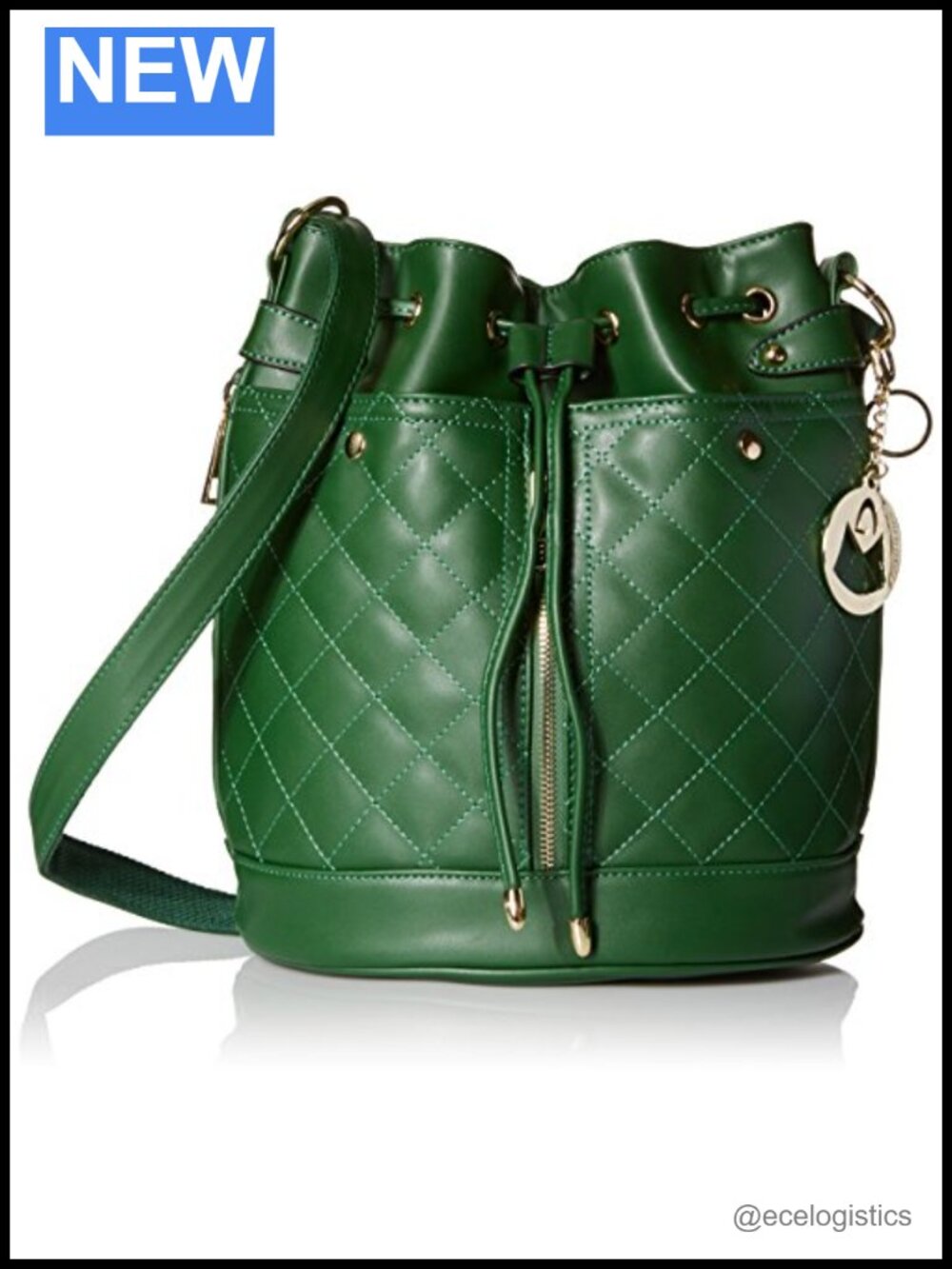 Quilted EVA Drawstring Bucket Shoulder Bag Convertible Backpack Gold-Tone